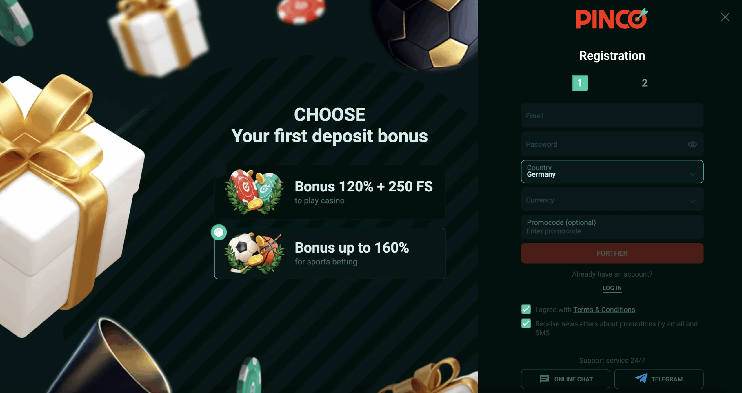 pinco casino registration